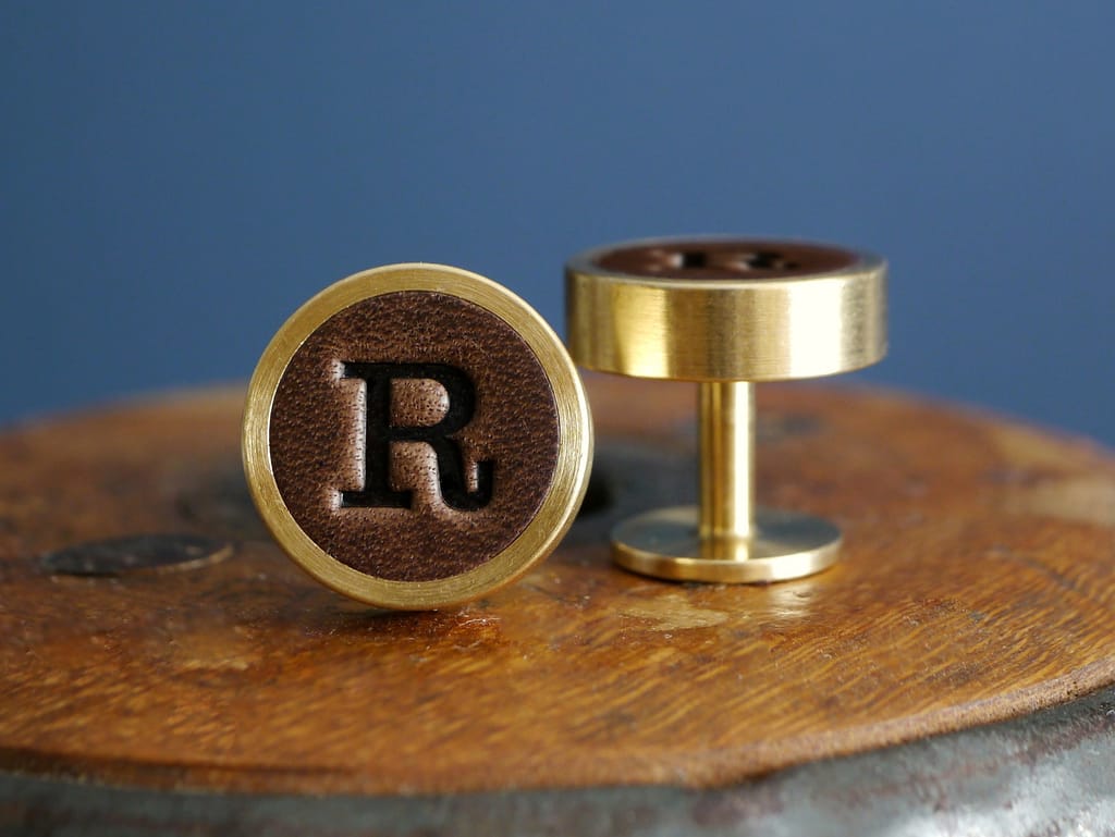 Leather and Solid Brass cufflinks by Kingsley Leather
