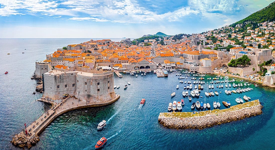 Aerial view of Dubrovnik, Croatia fronting the Adriatic Sea, Europe