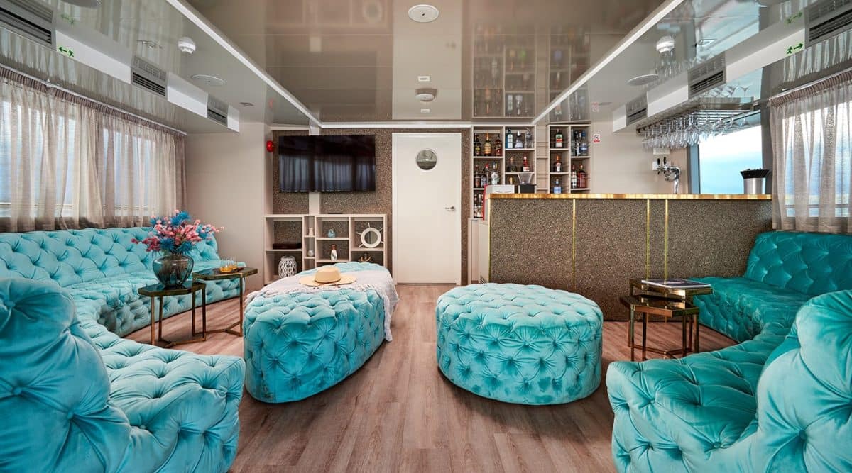 The lounge area of Ohana, a luxury yacht charter