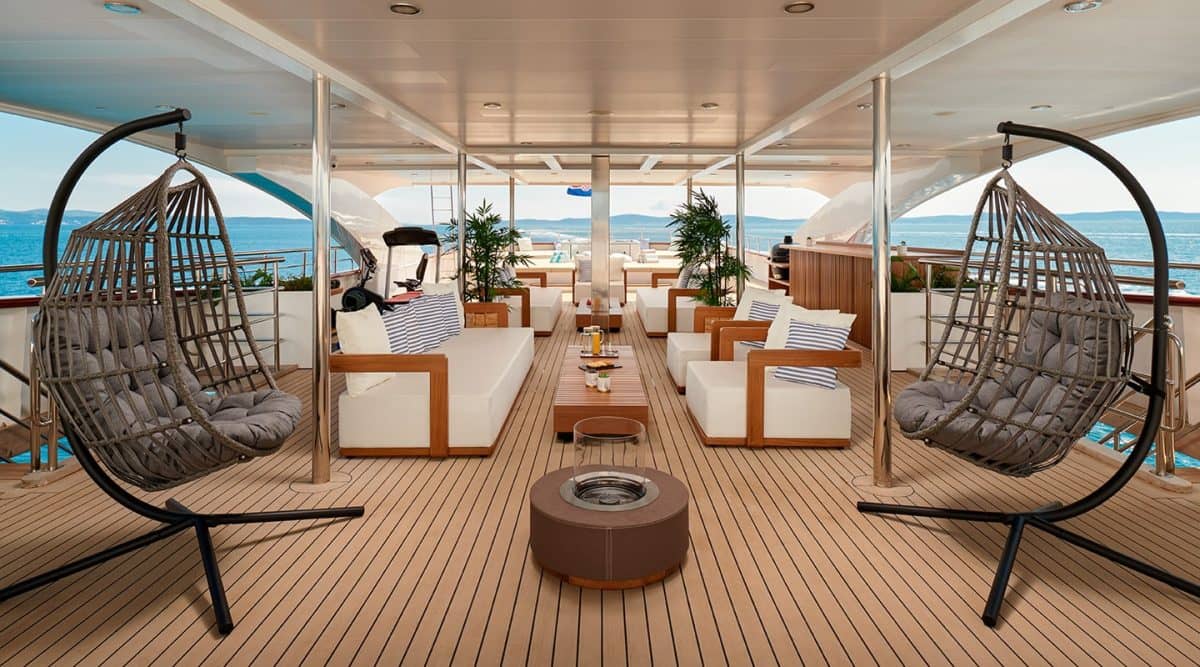 The sundeck of luxury yacht charter Ohana