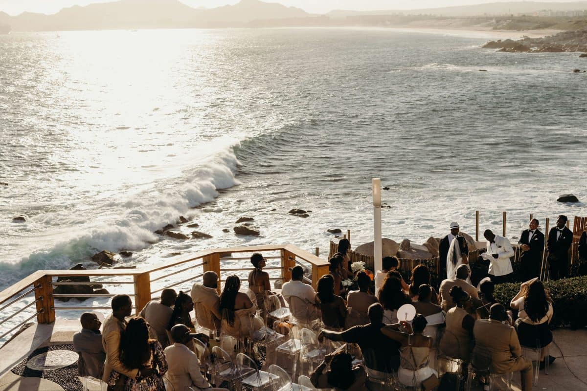 Guests attending the wedding ceremony at Monalisa in Cabo San Lucas, Mexico