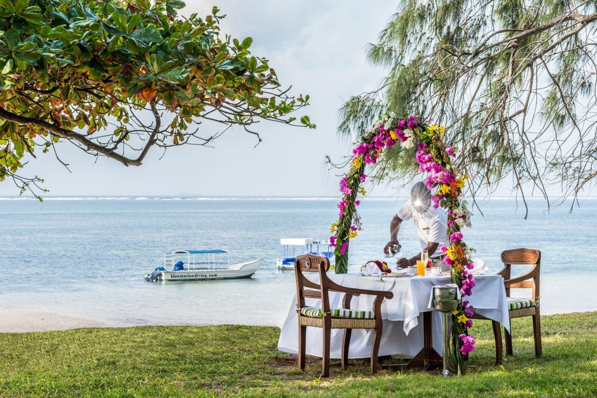 Honeymooners can enjoy a romantic breakfast overlooking the ocean at tranquil Serena Beach Resort & Spa.