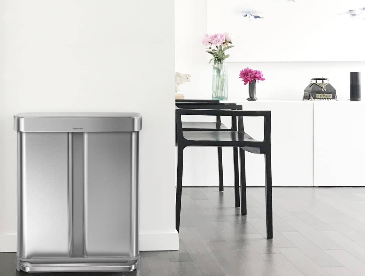 The Voice + Motion Dual Compartment Rectangular Sensor Can from SimpleHuman takes trash receptacles to a new level.