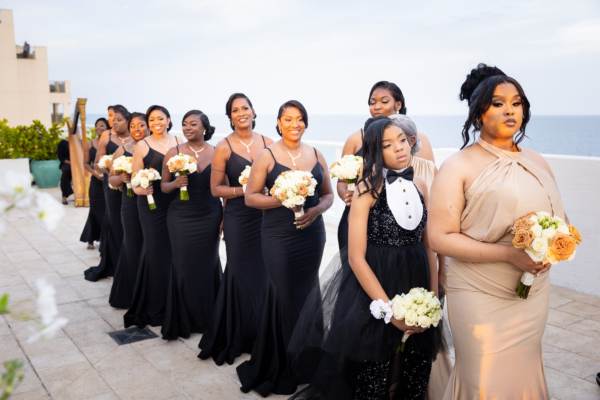 Bridesmaids in Black and Maid Of Honor in Nude Portrait