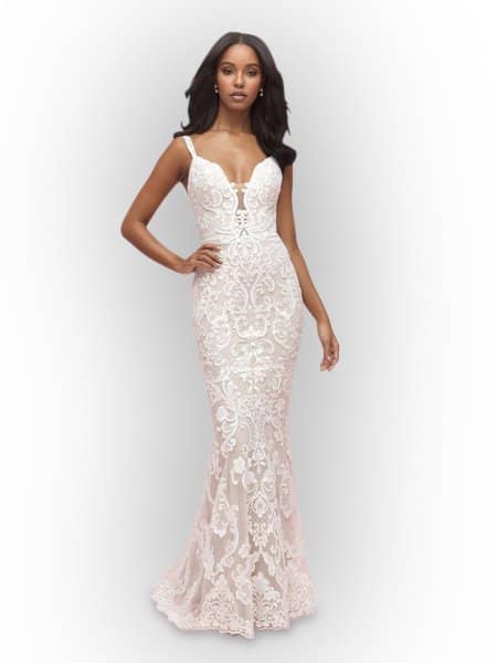 Ivory/Cashmere/Rose Lace Applique Bridal Gown