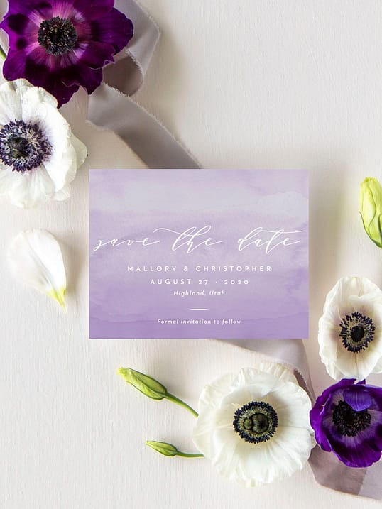 Purple Watercolor Save The Date Wedding Stationery
