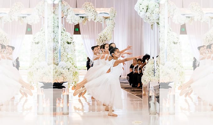 Young ballet dancers entertain wedding guests during the wedding ceremony