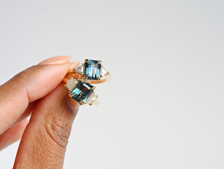 Radiant cut and emerald cut Zara rings by Valerie Madison