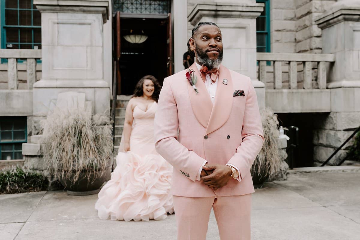 Salmon pink wedding dress online